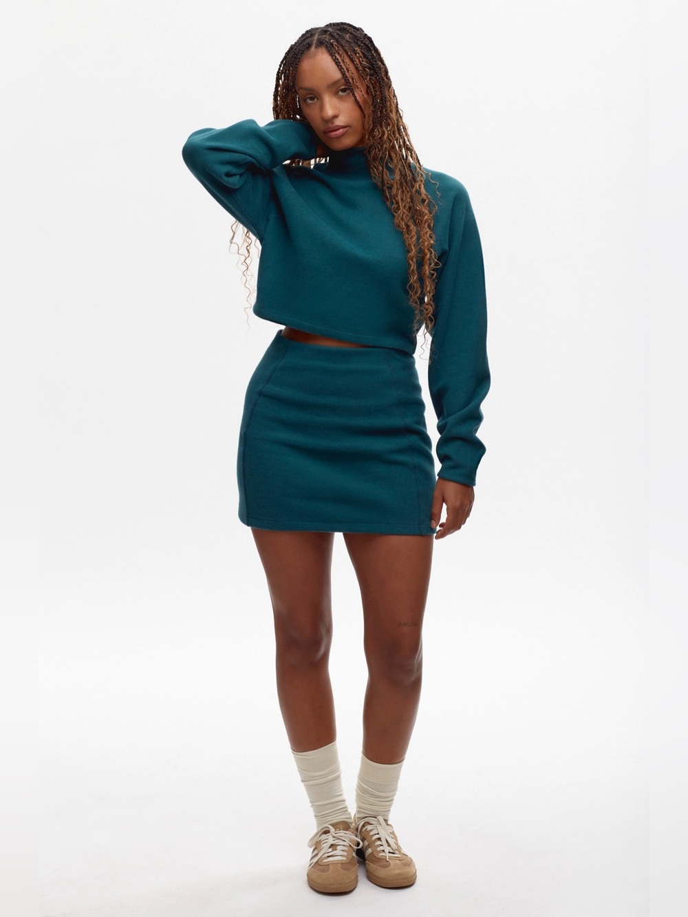 KOTN | Womens Dark Teal Cropped Mock Neck Top